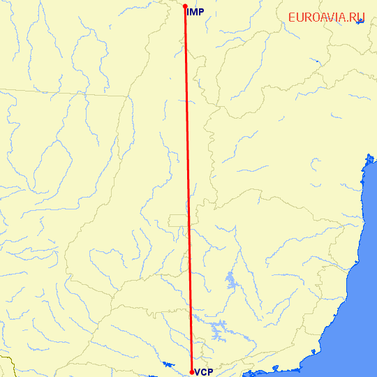 перелет Imperatriz — Сан Паулу на карте