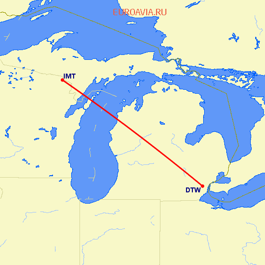 перелет Iron Mountain — Детройт на карте