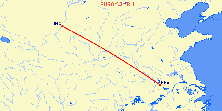 перелет Фучуан — Хефей на карте