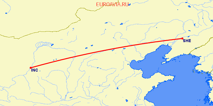 перелет Фучуан — Шеньян на карте