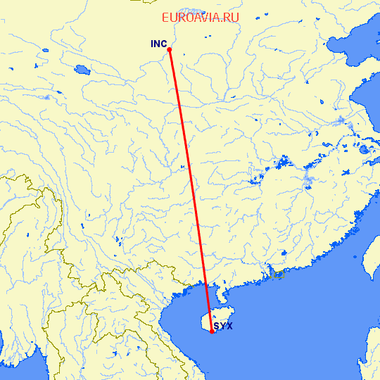 перелет Фучуан — Санья на карте