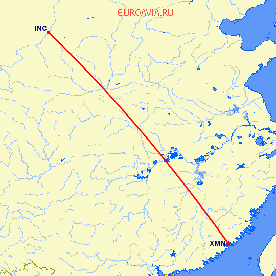перелет Фучуан — Сямэнь на карте