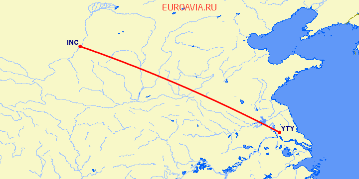 перелет Фучуан — Янчжоу на карте