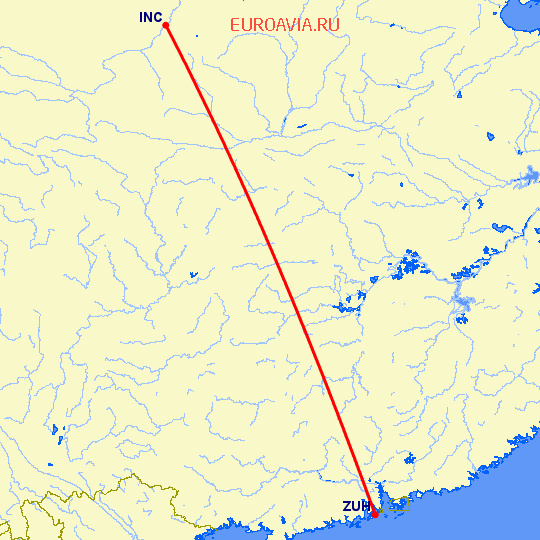 перелет Фучуан — Чжухай на карте