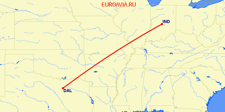 перелет Индианаполис — Даллас на карте