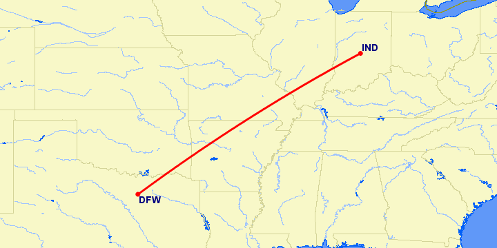 перелет Индианаполис — Даллас на карте