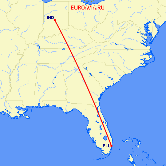 перелет Индианаполис — Форт Лодердейл  на карте