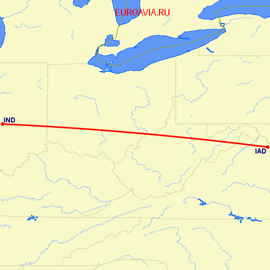 перелет Индианаполис — Вашингтон на карте