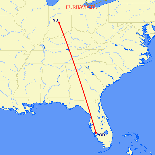 перелет Индианаполис — Пунта Горда на карте