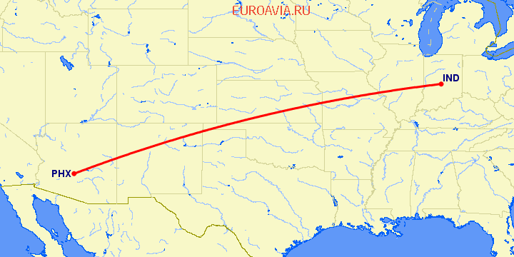 перелет Индианаполис — Феникс на карте