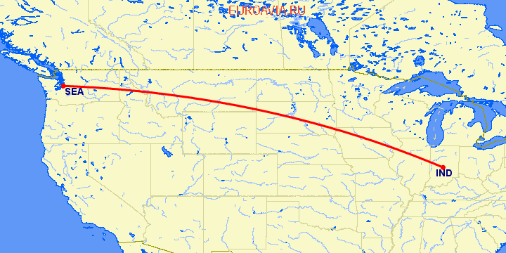 перелет Индианаполис — Сиэтл на карте