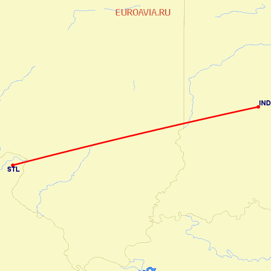 перелет Индианаполис — Сент Луис на карте