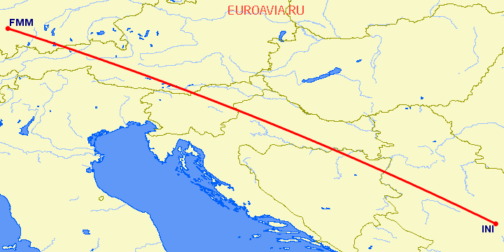 перелет Ниш — Мемминген на карте
