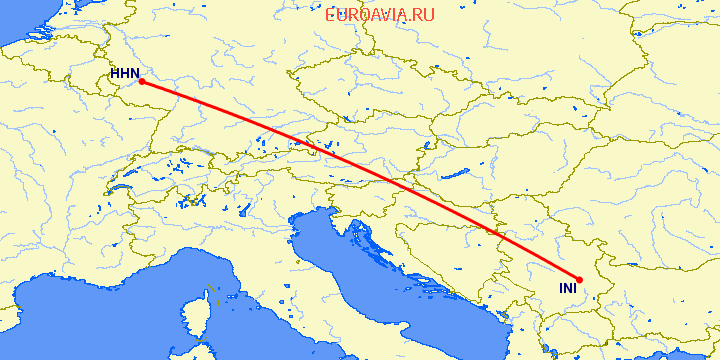 перелет Ниш — Hahn на карте
