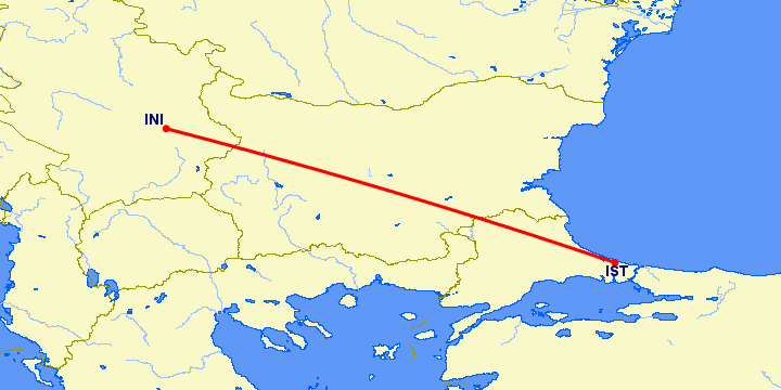 перелет Ниш — Стамбул на карте