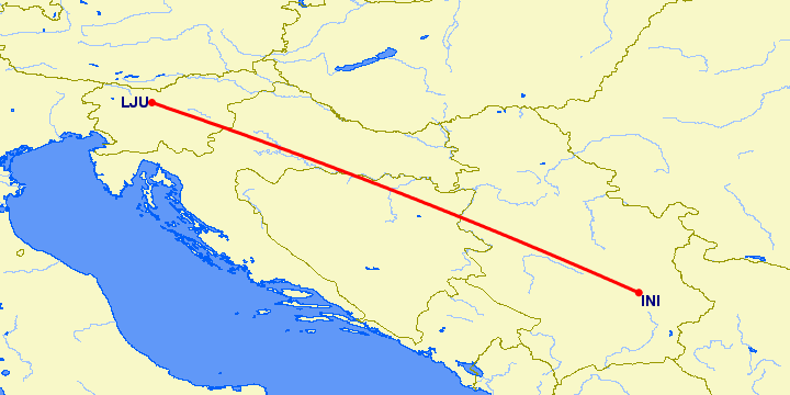 перелет Ниш — Любляна на карте
