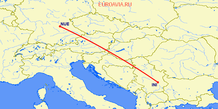 перелет Ниш — Нюремберг на карте