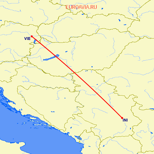 перелет Ниш — Вена на карте