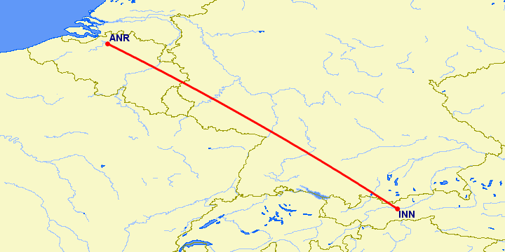 перелет Инсбрук — Антверпен на карте