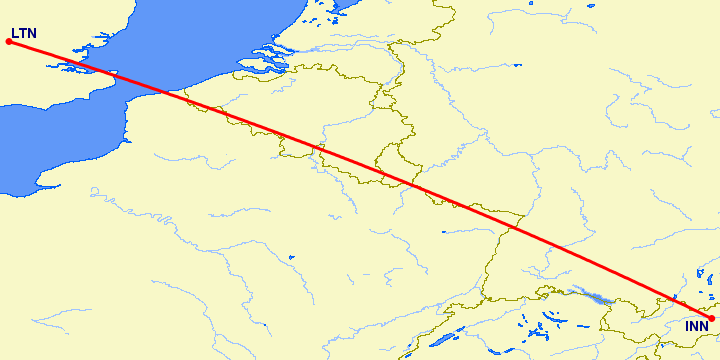 перелет Инсбрук — Luton на карте
