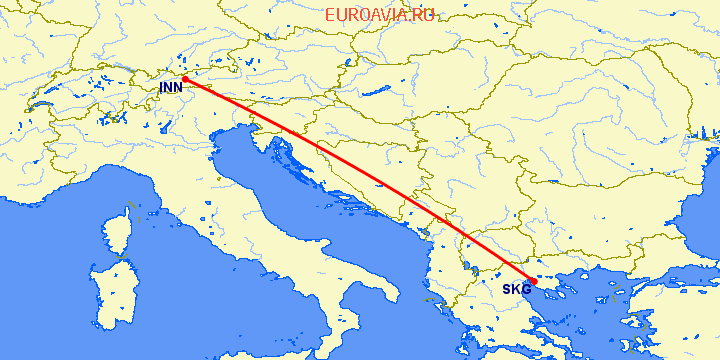 перелет Инсбрук — Салоники на карте
