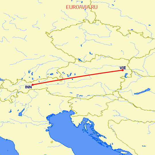 перелет Инсбрук — Вена на карте