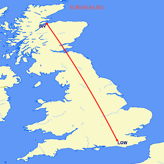перелет Inverness — Лондон на карте