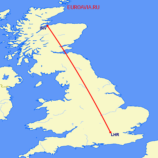 перелет Inverness — Лондон на карте
