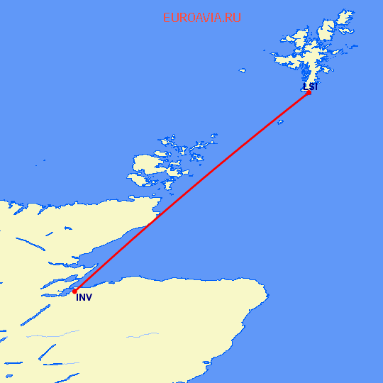 перелет Inverness — Shetland Islands на карте
