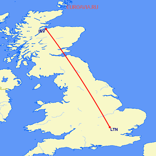 перелет Inverness — Luton на карте