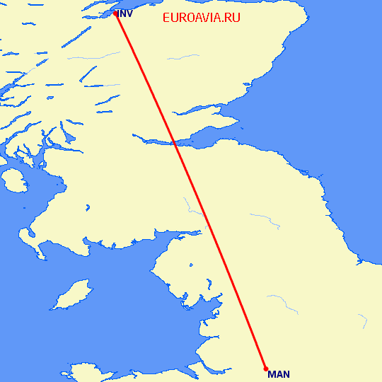 перелет Inverness — Манчестер на карте