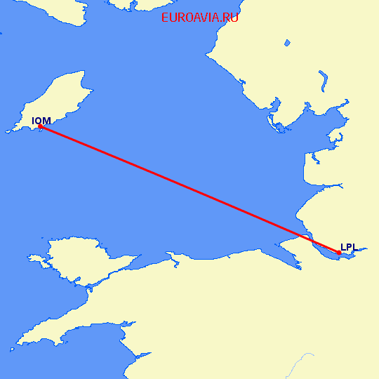 перелет Остров Мэн — Ливерпуль на карте