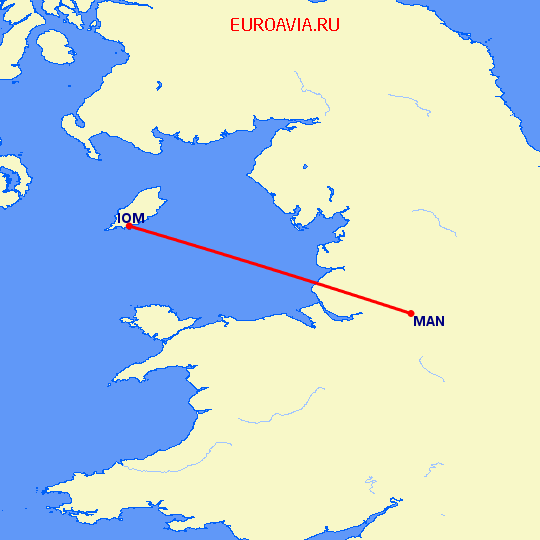 перелет Остров Мэн — Манчестер на карте