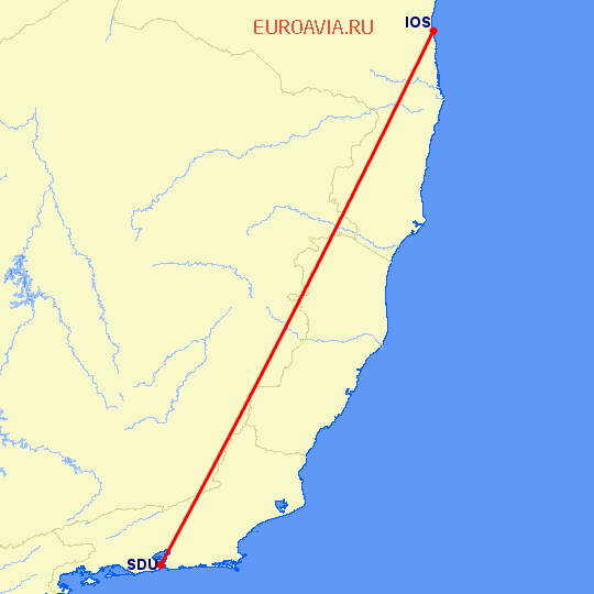 перелет Илеус — Рио Де Жанейро на карте