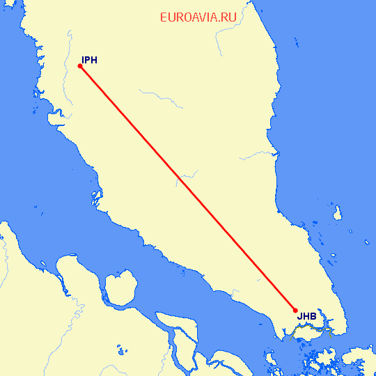 перелет Ипох — Джохор Бару на карте