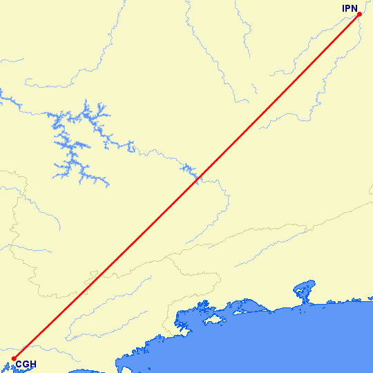 перелет Ипатинга — Сан Паулу на карте