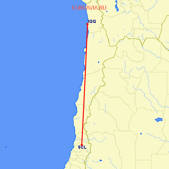 перелет Икуике — Сантьяго на карте