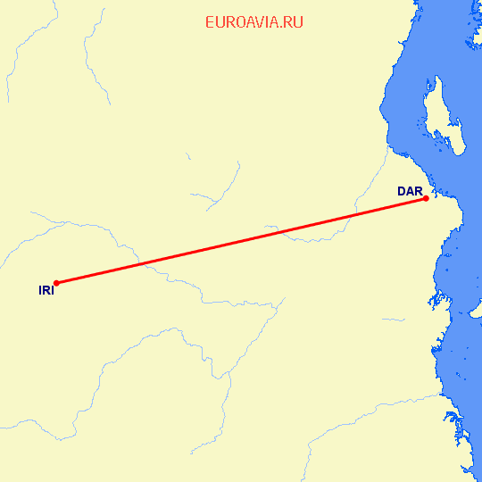 перелет Иринга — Дар Ес Салаам на карте