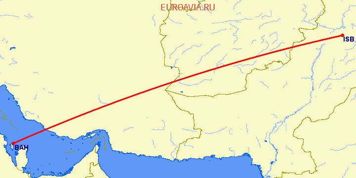 перелет Islamabad — Манама на карте