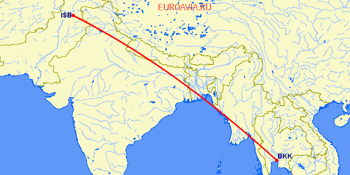 перелет Islamabad — Бангкок на карте