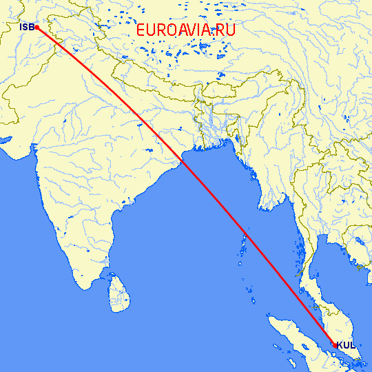 перелет Islamabad — Куала Лумпур на карте