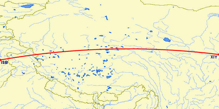 перелет Исламабад — Синьян на карте