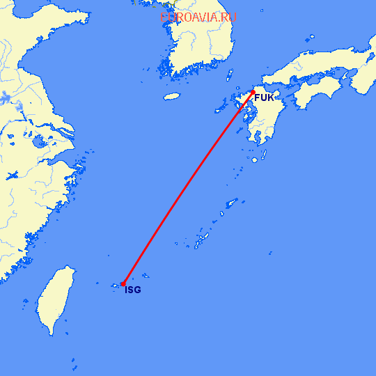 перелет Исигаки — Фукуока на карте