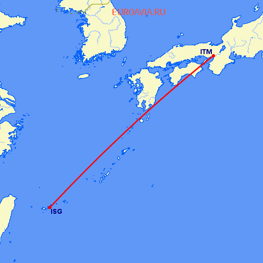 перелет Исигаки — Осака на карте