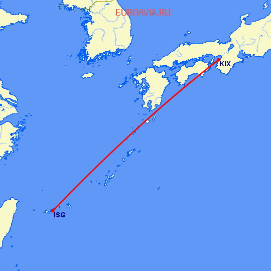 перелет Исигаки — Осака на карте