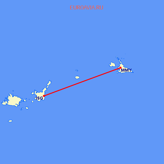 перелет Исигаки — Miyako Jima на карте
