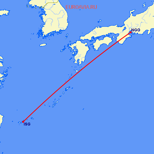перелет Исигаки — Нагоя на карте