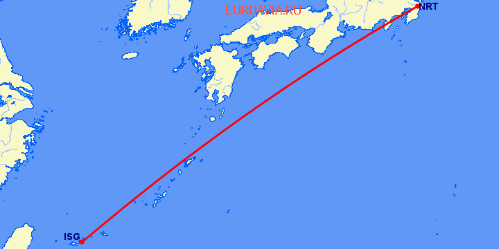 перелет Исигаки — Токио на карте