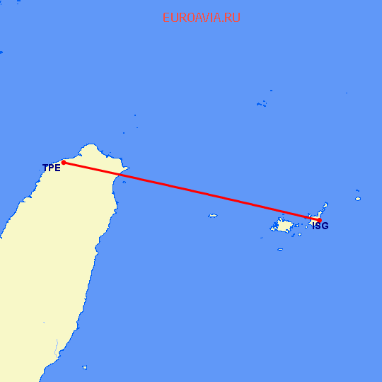 перелет Исигаки — Тайбэй на карте