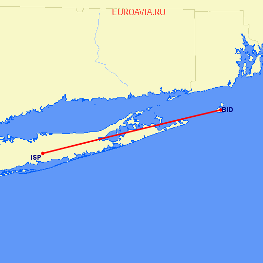 перелет Islip — Block Island на карте